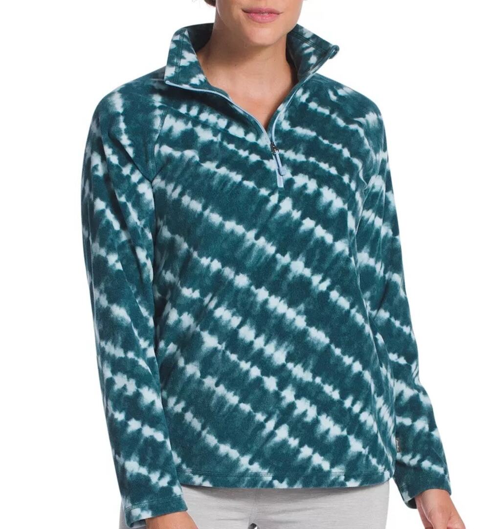 Eddie Bauer Tie Dye Teal Blue Green 1/4 Zip Fleece Sweater Jacket Sz M